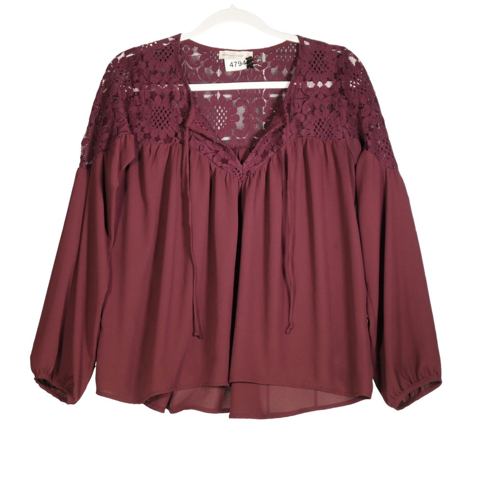 Abercrombie Fitch Peasant Blouse Women Small Brown Lace Detail Lightweight Boho - Picture 1 of 5
